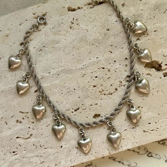 Vintage Jewelry - 925 Silver Heart Charm Bracelet